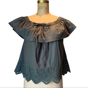 Ladies Off the Shoulder Eyelet Blouse Olive Size S